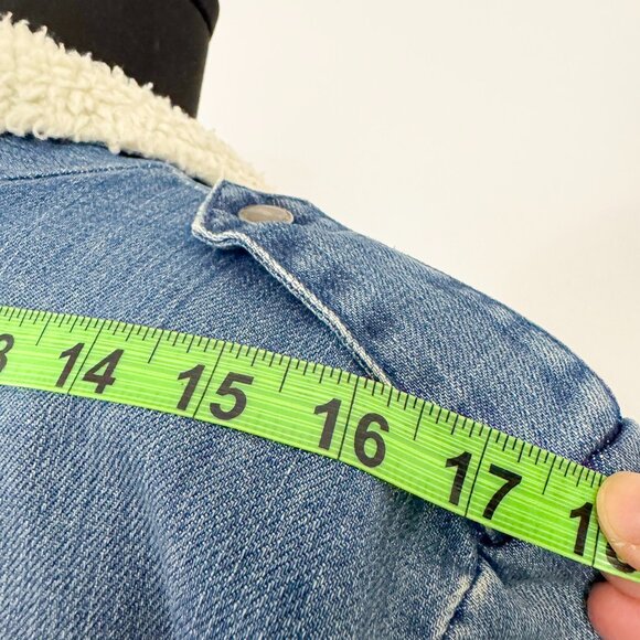 VINTAGE STYLE DENIM SHERLING FUR COLLAR JACKET ZIP UP ONLY BRAND SIZE MEDIUM - Picture 10 of 13